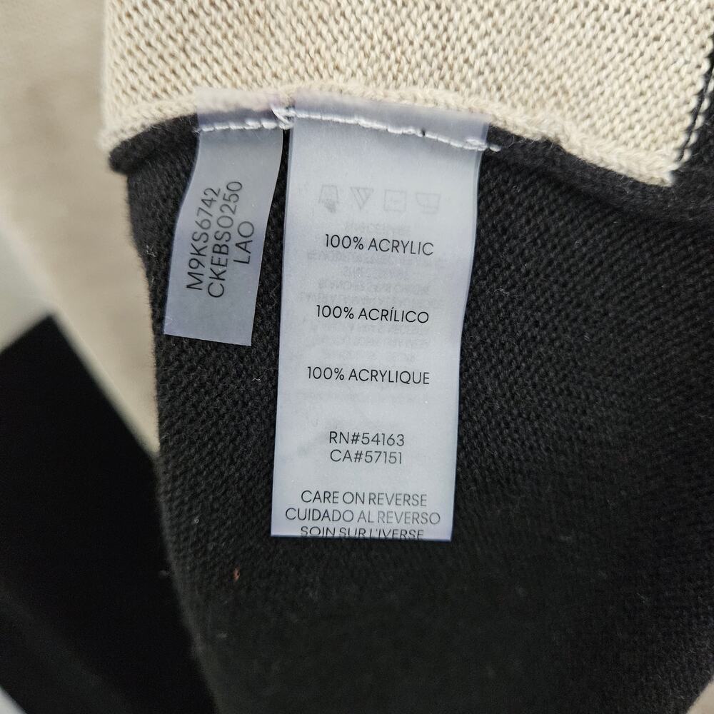 CALVIN KLEIN Women's Colorblock Crewneck Sweater Size XL Black White Tan - Picture 5 of 6